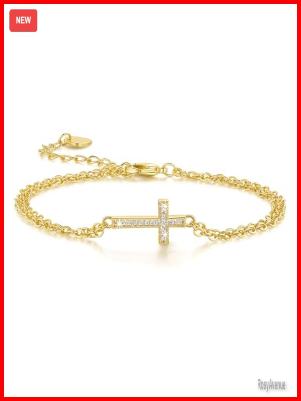 14K Gold Plated Cross Bracelet Layered Chain Women Zircon Adjustable